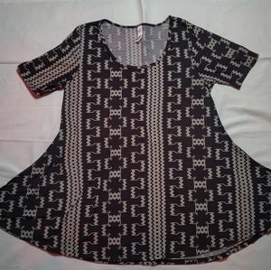 Lularoe Dress Women's Small Black Geometric Short Sleeve Round Neck Tshirt Dress